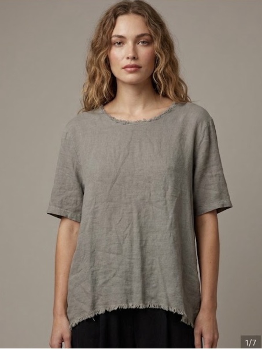 RAQUEL ALLEGRA / Grey fray distressed Raw Hem Blouse Short Sleeve Top Medium 2